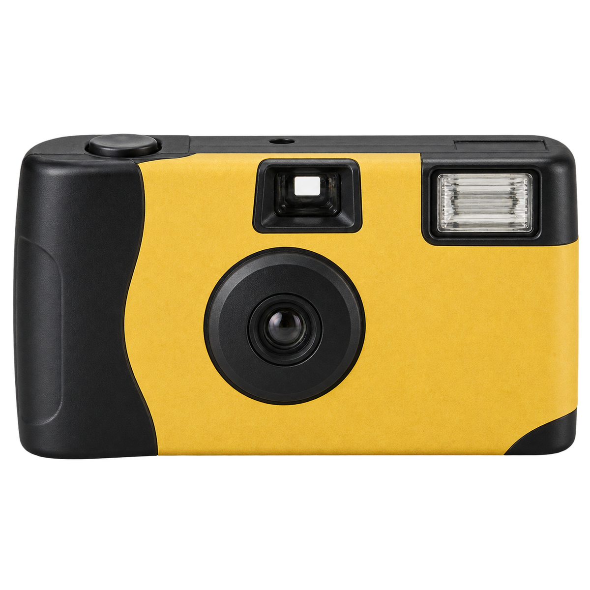 Appareil photo argentique jetable jaune et noir, vue de face